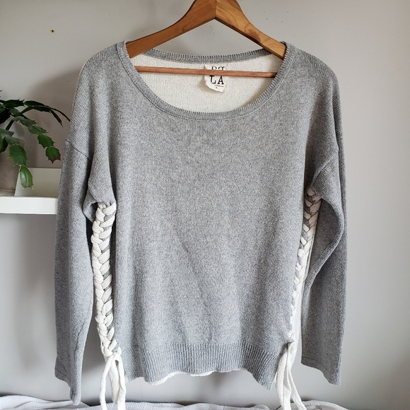 PPLA Sweaters - PPLA Knit Lace-up Pullover Sweater Grey & Cream S